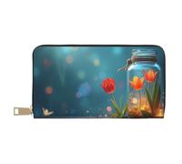 TZTTZT Magico Red Tulip Print Wallet Women, Portafoglio in pelle Bifold Multi Card, Portafogli da donna lunghi