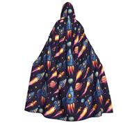 TZTTZT Mantello da mago con cappuccio, da uomo e da donna, con stampa di astronavi spaziali, con cappuccio, per Halloween, colore nero