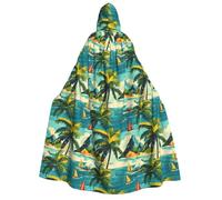 TZTTZT Mantello da mago con cappuccio, da uomo e donna, stile estivo hawaiano, stampa da strega, mantello da vampiro, costume di Halloween, nero