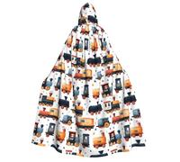 TZTTZT Mantello da strega con cappuccio, unisex, stampa colorata con treno dei cartoni animati, mantello da vampiro con cappuccio, costume di Halloween, nero