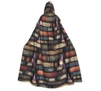 TZTTZT Mantello da strega con cappuccio, unisex, stile retrò, con stampa di libri in stile retrò, mantello da vampiro con cappuccio, per Halloween, colore nero