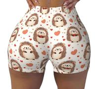 TZTTZT Pantaloncini da allenamento da donna, senza cuciture, con stampa a forma di cuore e riccio, per biker, palestra, yoga, corsa, in spandex, Nero, XXL