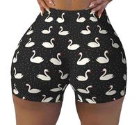 TZTTZT Pantaloncini da allenamento da donna, senza cuciture, con stampa di cigni in stile cartone animato, per motociclisti, palestra, yoga, corsa, pantaloncini in spandex per, Nero, S