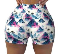 TZTTZT Pantaloncini da allenamento da donna senza cuciture, stampa isola estiva, biker, palestra, yoga, corsa, pantaloncini in spandex per donna, Nero, L