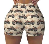 TZTTZT Pantaloncini da allenamento da donna senza cuciture, stampa retrò rossa per motociclisti, palestra, yoga, corsa, pantaloncini in spandex per donna, Nero, L
