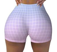 TZTTZT Pantaloncini da allenamento senza cuciture da donna - Blu Rosa Ombre Stampa Griglia Biker Palestra Yoga Running Spandex Shorts per le donne, Nero, M