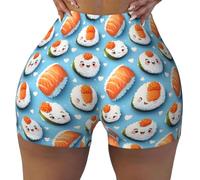 TZTTZT Pantaloncini da allenamento senza cuciture da donna, carini salmoni sushi, 1 stampa, biker, palestra, yoga, corsa, pantaloncini in spandex da donna, Nero, S