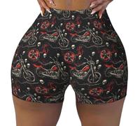TZTTZT Pantaloncini da allenamento senza cuciture da donna, con stampa a teschio, per motociclisti, palestra, yoga, corsa, in spandex, Nero, L