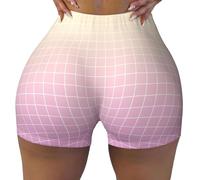 TZTTZT Pantaloncini da allenamento senza cuciture da donna - Rosa Ombre Grid Print Biker Gym Yoga Running Spandex Shorts per le donne, Nero, L