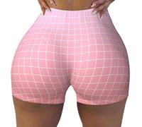 TZTTZT Pantaloncini da allenamento senza cuciture da donna - Rosa Rosso Ombre Stampa Griglia Biker Palestra Yoga Running Spandex Shorts per le donne, nero, XX-Large