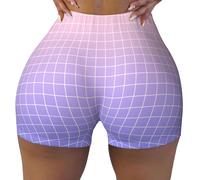 TZTTZT Pantaloncini da allenamento senza cuciture da donna - Viola Rosa Ombre Stampa Griglia Biker Palestra Yoga Running Spandex Shorts per le donne, Nero, S