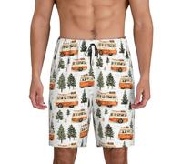 TZTTZT Pantaloncini da pigiama da uomo, con stampa di un camper con albero, pantaloncini da notte da uomo, pantaloni pigiama, Nero, L
