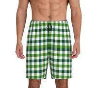 TZTTZT Pantaloni da pigiama da uomo, in cotone con stampa a scacchi a quadretti verdi, pantaloncini da pigiama da uomo, casual, pantaloni da pigiama da salotto, Nero, L