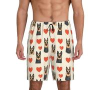 TZTTZT Pantaloni da pigiama da uomo, pantaloncini da pigiama in cotone con stampa a cuore pastore tedesco, pantaloncini da uomo casual, Nero, XL