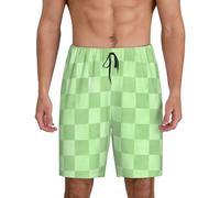 TZTTZT Pantaloni da pigiama da uomo, pantaloncini da pigiama in cotone con stampa a scacchi verdi per uomo, casual, pantaloni da pigiama da salotto, Nero, L
