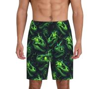 TZTTZT Pantaloni da pigiama da uomo, pantaloncini da pigiama in cotone con stampa di teschio di dinosauro e fulmini verdi, pantaloncini da uomo, casual, pantaloni da pigiama da salotto, Nero, L