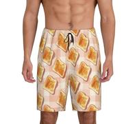 TZTTZT Pantaloni da pigiama da uomo, pantaloncini da pigiama in cotone con stampa toast carina, pantaloncini casual da uomo, Nero, L