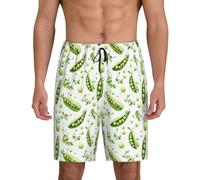 TZTTZT Pantaloni del pigiama da uomo, pantaloncini da pigiama in cotone con stampa di fagioli verdi brillanti, pantaloncini da uomo casual, pantaloni da pigiama da salotto, Nero, L