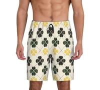 TZTTZT Pantaloni del pigiama da uomo, pantaloncini da pigiama in cotone con stampa di piante verdi, per uomo, casual, pantaloni da pigiama da salotto, Nero, L