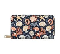 TZTTZT Portafogli sottili in pelle per donne e uomini, alla moda con conchiglie nautiche e stampa stella marina, porta carte con cerniera