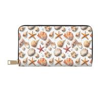 TZTTZT Portafogli sottili in pelle per donne e uomini, alla moda con motivo a stelle marine e conchiglie, porta carte con cerniera