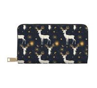 TZTTZT Portafogli sottili in pelle per donne e uomini, alla moda, con stampa di cervi bianchi e stelle, porta carte con cerniera