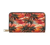 TZTTZT Portafogli sottili in pelle per donne e uomini, alla moda, con stampa di paesaggi tropicali al tramonto e porta carte con cerniera