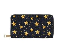 TZTTZT Portafogli sottili in pelle per donne e uomini, alla moda, con stampa di stelle dorate, porta carte con cerniera