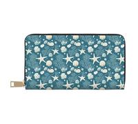 TZTTZT Portafogli sottili in pelle per donne e uomini, alla moda con stampa di stelle marine e conchiglie, porta carte con cerniera