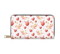 TZTTZT Portafogli sottili in pelle per donne e uomini, alla moda rosa con stampa a forma di cuore fata, porta carte con cerniera