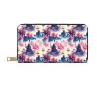 TZTTZT Portafogli sottili in pelle per donne e uomini, alla moda, rosa, con stampa di paesaggi hawaiani, porta carte con cerniera