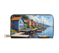 TZTTZT Portafoglio da donna colorato retrò con stampa di scena del porto, portafoglio multi card in pelle, portafogli da donna lunghi