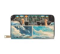 TZTTZT Portafoglio da donna con illustrazione della cabina di pilotaggio dell'aeroplano comico, portafoglio multi card in pelle, portafogli da donna