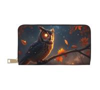TZTTZT Portafoglio da donna con stampa di gufo arancione magico, portafoglio in pelle con doppia piega multi carta, portafogli da donna lunghi