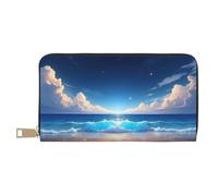 TZTTZT Portafoglio da donna con stampa paesaggio marino blu magico, portafoglio multi card bifold in pelle, portafogli da donna lunghi