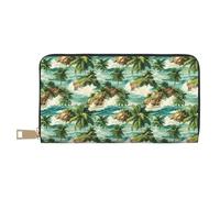 TZTTZT Portafoglio da donna con stampa spiaggia tropicale Hawaii, portafoglio in pelle bifold multi carta, portafogli lunghi da donna