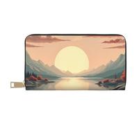 TZTTZT Portafoglio da donna vintage arancione con stampa alba, portafoglio in pelle bifold multi carta, portafogli da donna lunghi