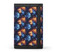 TZTTZT Portafoglio da uomo con stampa a testa di leone di fuoco, rosso e blu, 8 porta carte di credito, sottile e minimalista, tasca frontale piccola, portafogli bifold da uomo