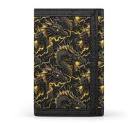 TZTTZT Portafoglio da uomo con stampa di drago dorato e fulmine dorato, 8 scomparti per carte di credito, sottile e minimalista, tasca frontale, piccoli portafogli da uomo bifold