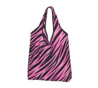 TZTTZT Sacchetti della spesa riutilizzabili, borsa di totalizzatore a righe rosa nera della zebra della stampa della zebra pieghevole con le maniglie, nero, 3 PCS