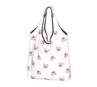 TZTTZT Sacchetti della spesa riutilizzabili, borsa di totalizzatore della spesa del fronte del maiale sveglio rosa pieghevole con le maniglie, nero, 3 PCS