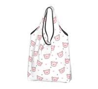 TZTTZT Sacchetti della spesa riutilizzabili, borsa di totalizzatore della spesa del maiale sveglio del fumetto rosa pieghevole con le maniglie, Nero, 3 PCS