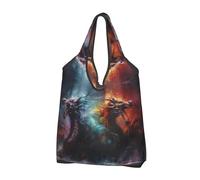 TZTTZT Sacchetti della spesa riutilizzabili, borsa di totalizzatore pieghevole della drogheria del drago di stile dell'inchiostro variopinto con le maniglie, nero, 2 PCS