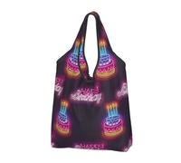 TZTTZT Sacchetti della spesa riutilizzabili, borsa di totalizzatore pieghevole della spesa di buon compleanno della lampadina con le maniglie, nero, 3 PCS