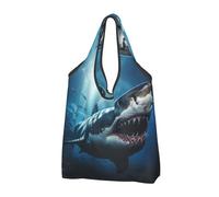 TZTTZT Sacchetti della spesa riutilizzabili, borsa per la spesa pieghevole 3D realistica con squalo borsa tote con manici, nero, 1 PC