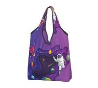 TZTTZT Sacchetti della spesa riutilizzabili, borsa per la spesa, pieghevole, astronauta in missione nello spazio, borsa tote con manici, nero, 2 PCS