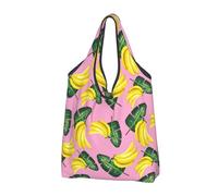 TZTTZT Sacchetti della spesa riutilizzabili, borsa per la spesa pieghevole con foglie verdi banane con manici, nero, 1 PC