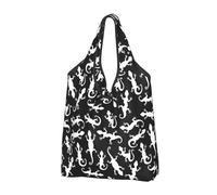 TZTTZT Sacchetti della spesa riutilizzabili, borsa per la spesa pieghevole con geco lucertola nera bianca e nera con manici, nero, 2 PCS