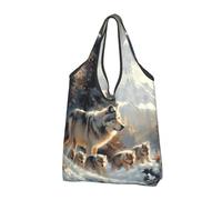 TZTTZT Sacchetti della spesa riutilizzabili, borsa per la spesa pieghevole, con manici e motivo famiglia di lupi, nero, 1 PC