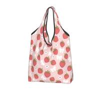 TZTTZT Sacchetti della spesa riutilizzabili, borsa per la spesa pieghevole con papillon a forma di fragola, borsa tote con manici, nero, 1 PC